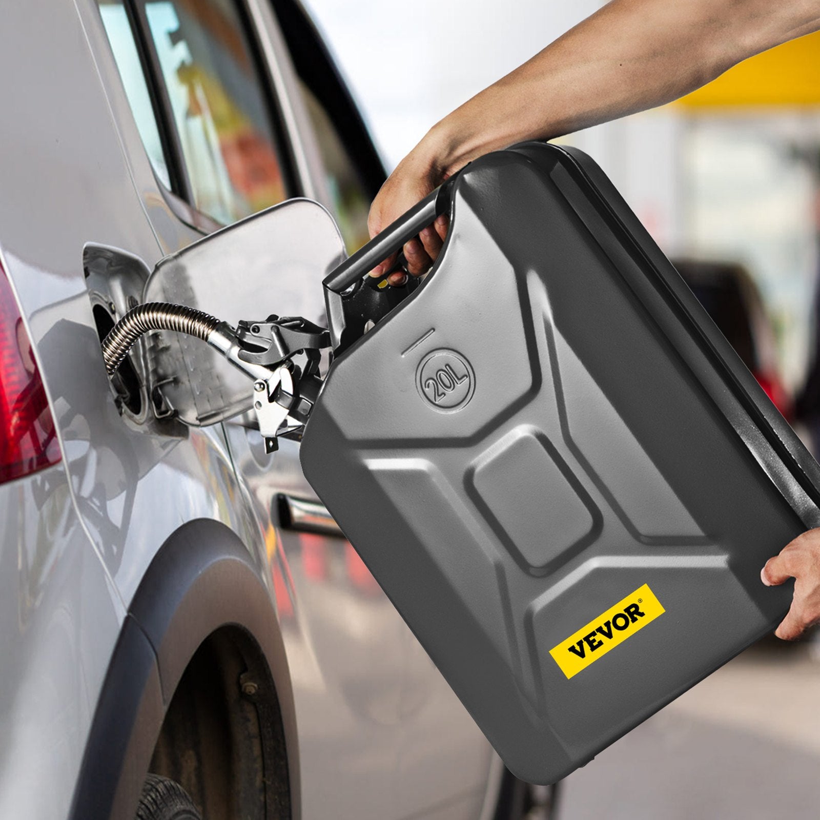 20L Jerry Fuel Can Steel Gas Container with Flexible Spout Black