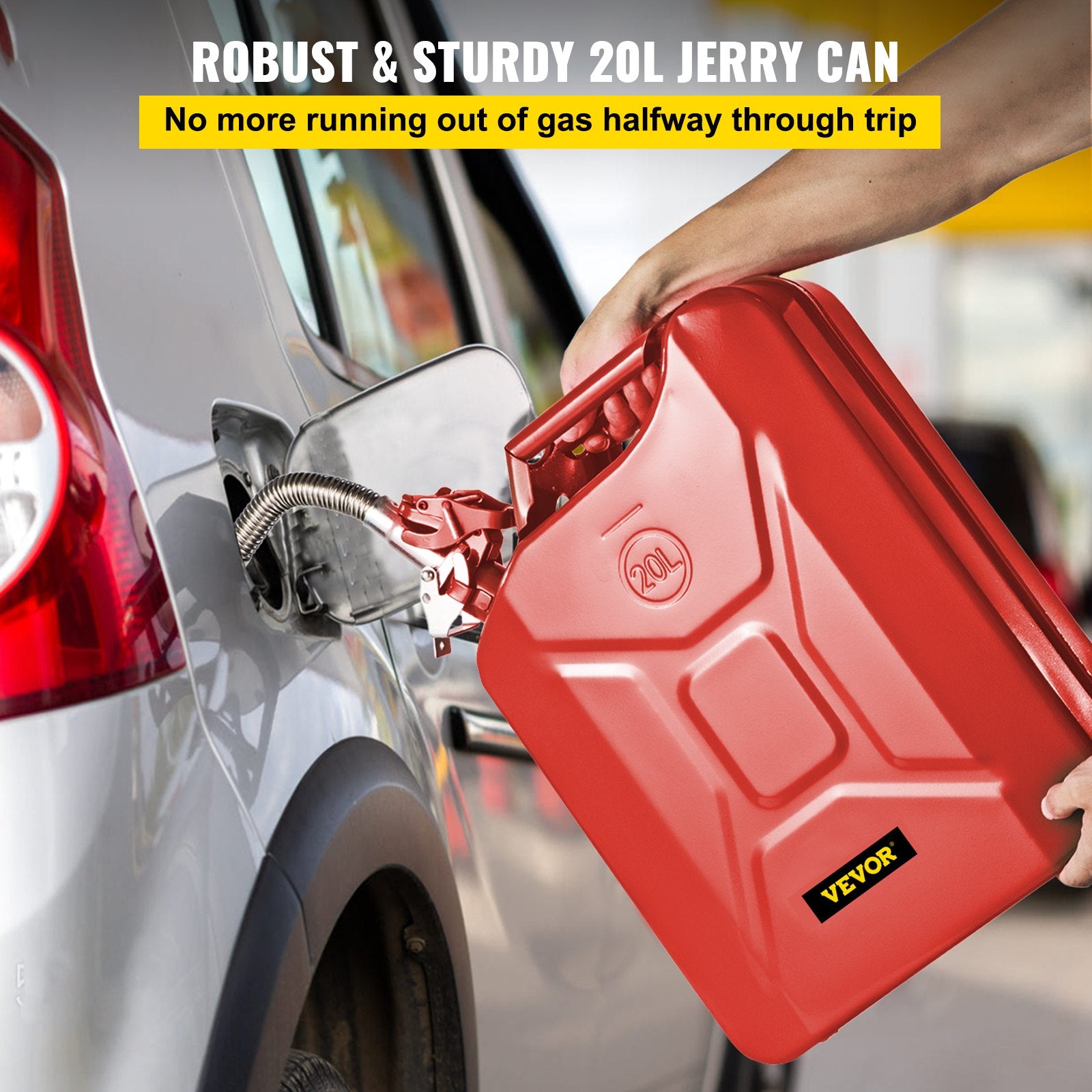 Jerry Fuel Can, 20L Portable Rustproof Steel Gas Can with Flexible Spout, Red