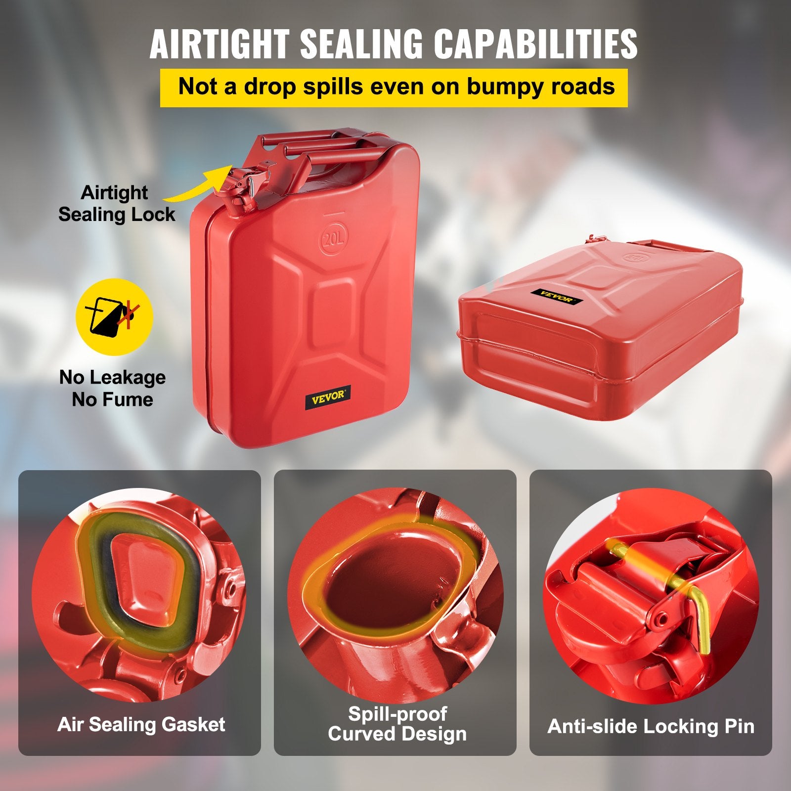 Jerry Fuel Can, 20L Portable Rustproof Steel Gas Can with Flexible Spout, Red