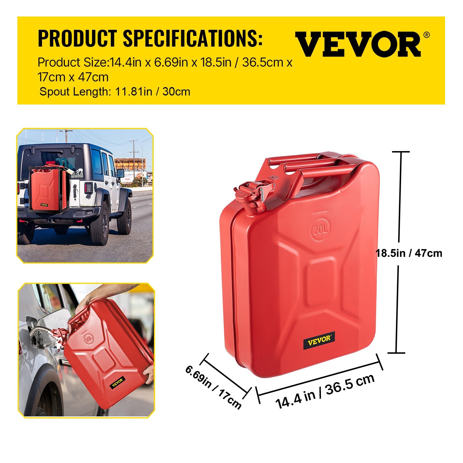 Jerry Fuel Can, 20L Portable Rustproof Steel Gas Can with Flexible Spout, Red