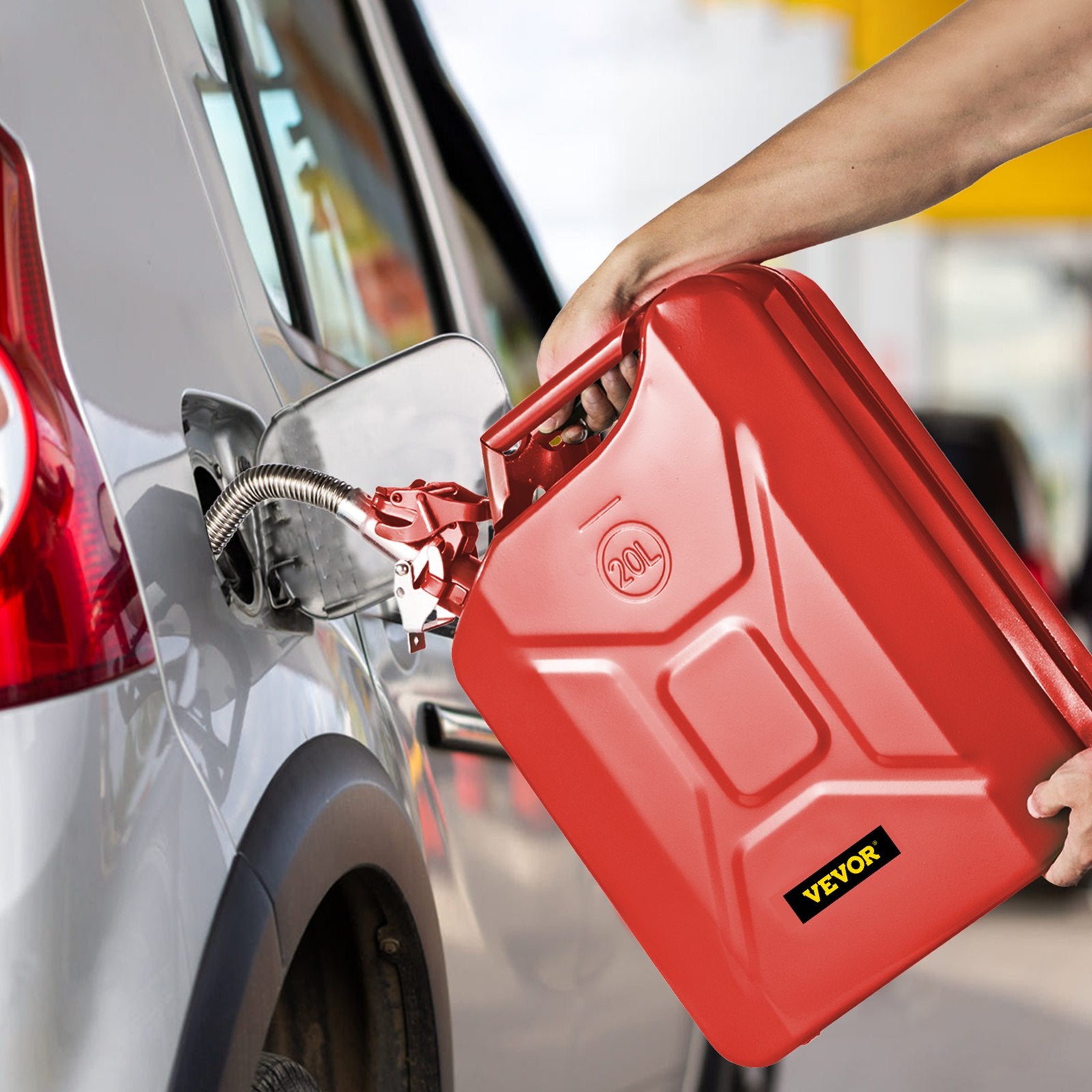 Jerry Fuel Can, 20L Portable Rustproof Steel Gas Can with Flexible Spout, Red