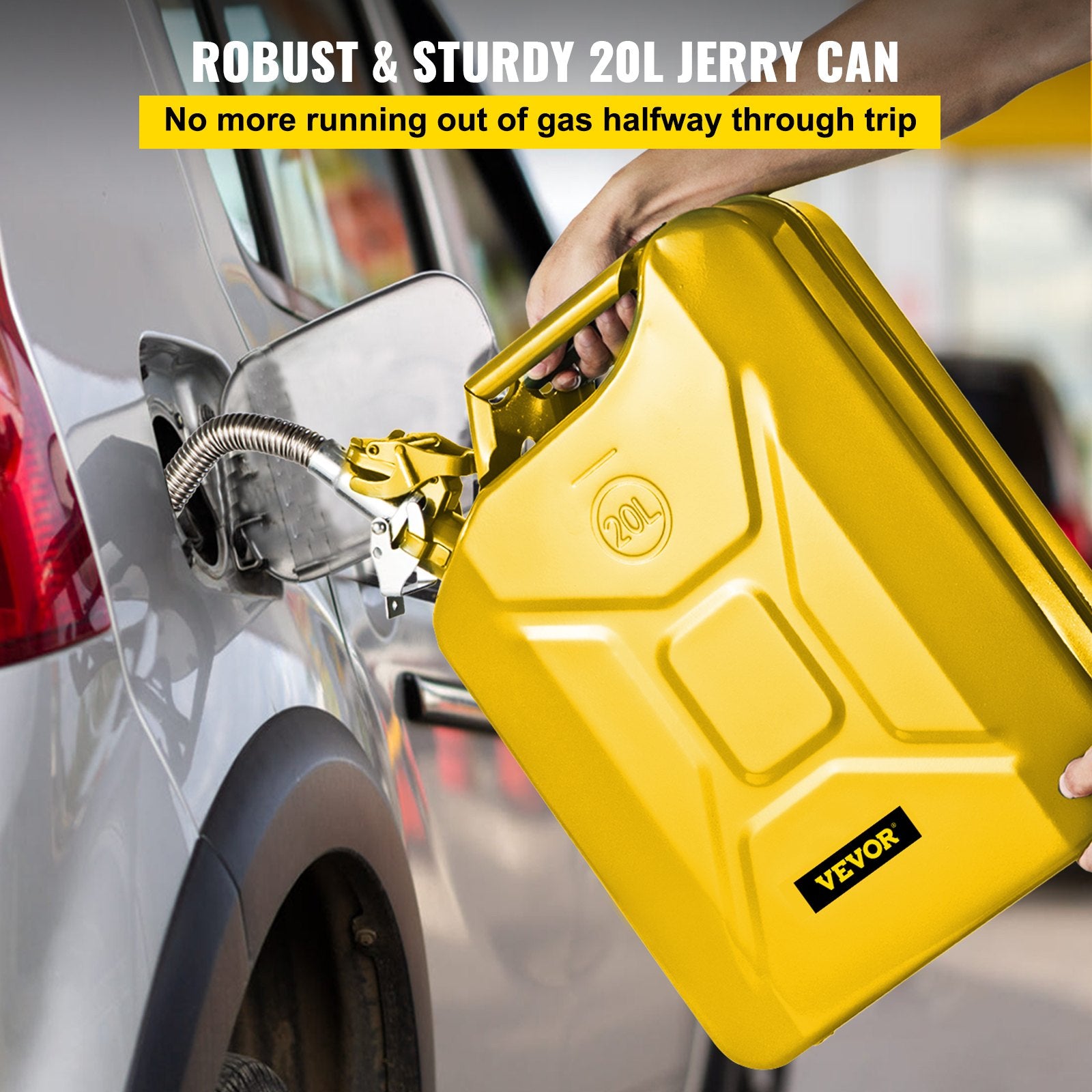 Jerry Fuel Can, 20L Portable Rustproof Steel Gas Can with Flexible Spout, Yellow