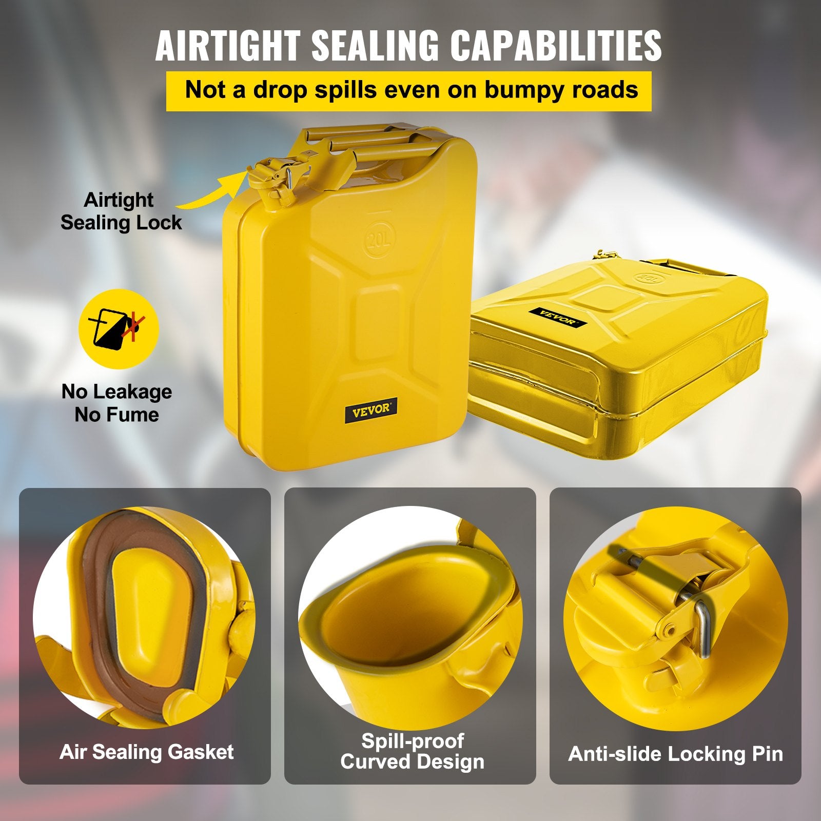 Jerry Fuel Can, 20L Portable Rustproof Steel Gas Can with Flexible Spout, Yellow