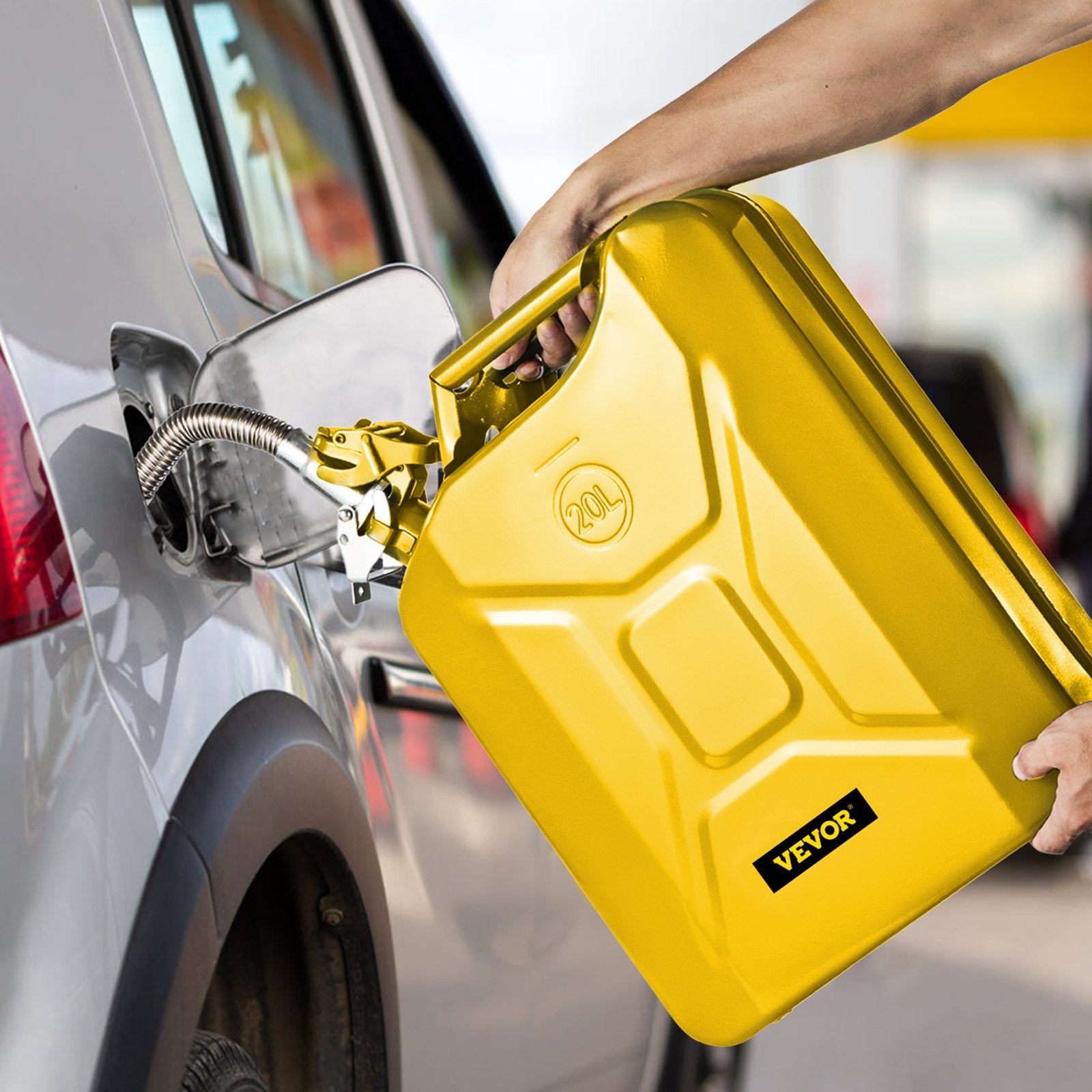Jerry Fuel Can, 20L Portable Rustproof Steel Gas Can with Flexible Spout, Yellow