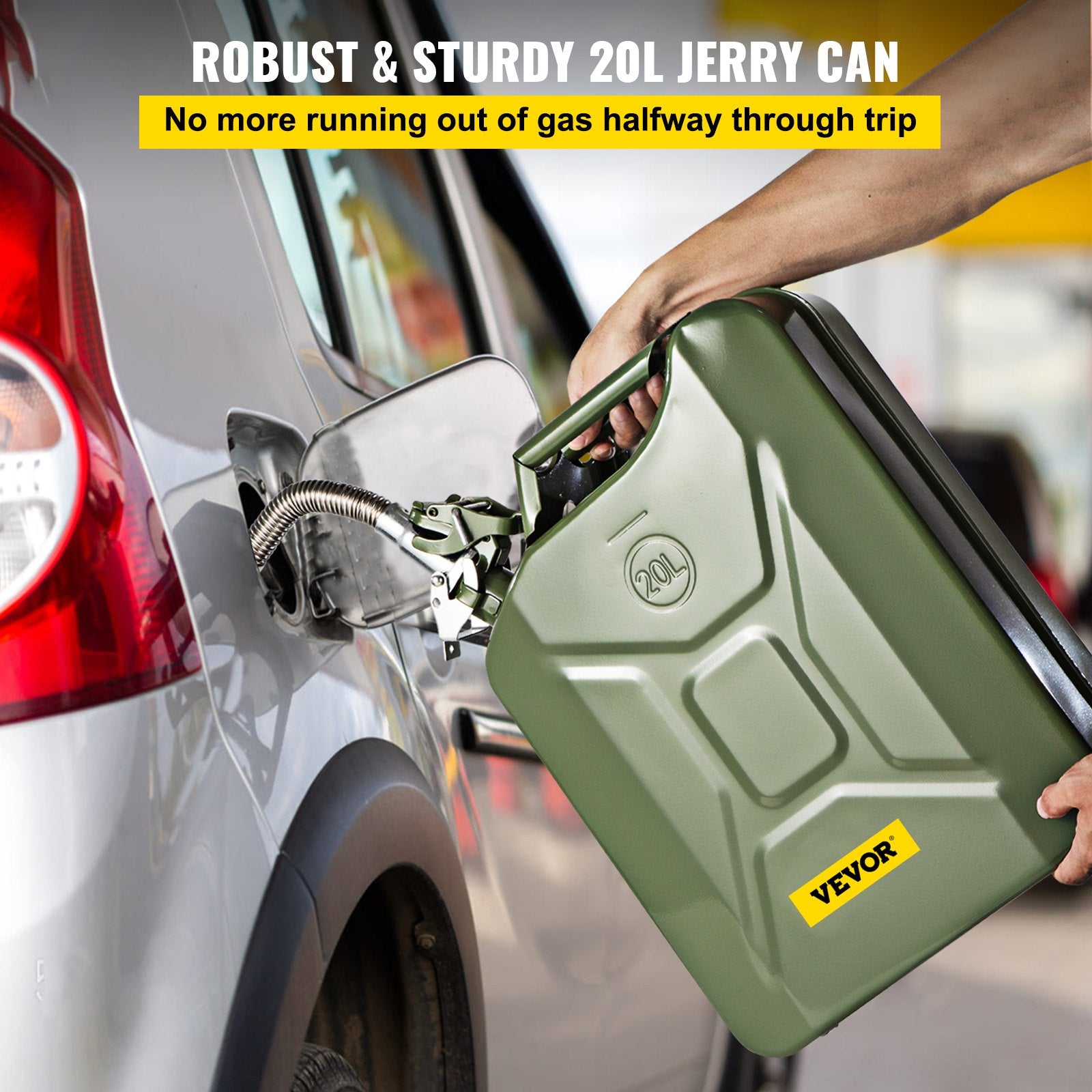 Jerry Fuel Can 20L Portable Rustproof Steel Gas Can Flexible Spout 2PCS Green