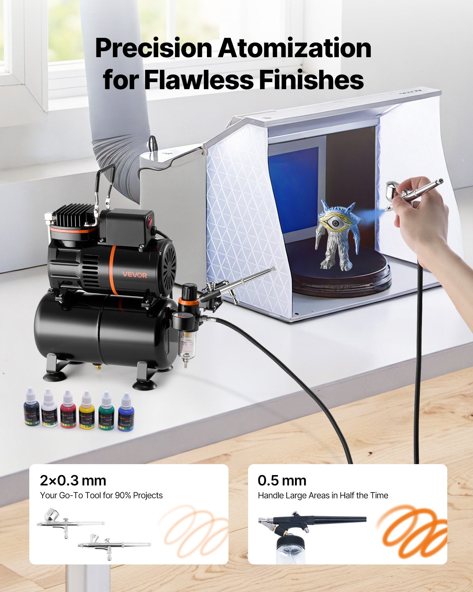 Airbrush Kit with 3 Dual-Action Airbrushes 3 Nozzles for Cake and Model