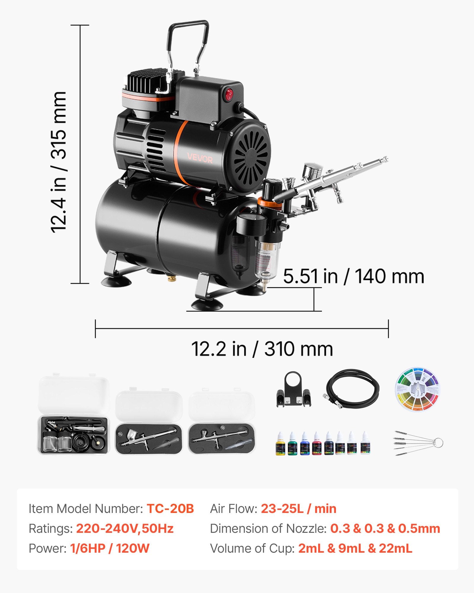 Airbrush Kit with 3 Dual-Action Airbrushes 3 Nozzles for Cake and Model