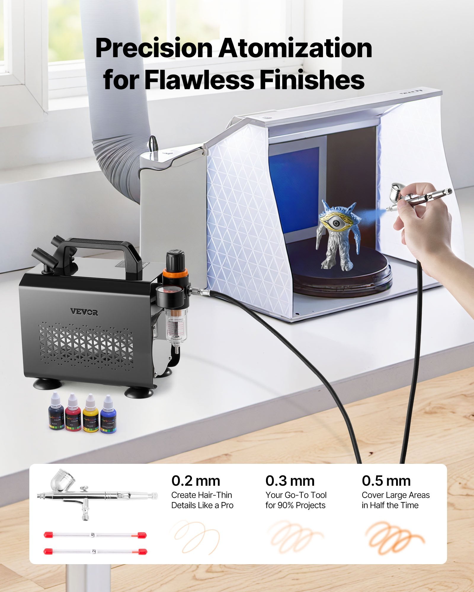 Airbrush Kit with 1 Dual-Action Airbrush 3 Nozzles for Cake and Model