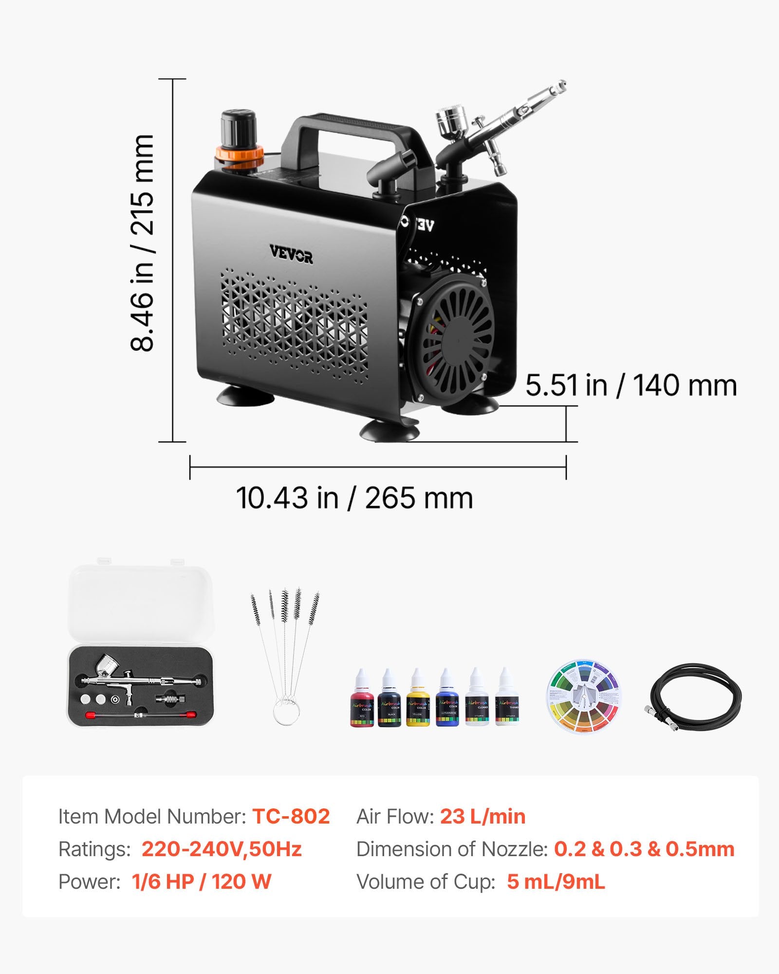 Airbrush Kit with 1 Dual-Action Airbrush 3 Nozzles for Cake and Model
