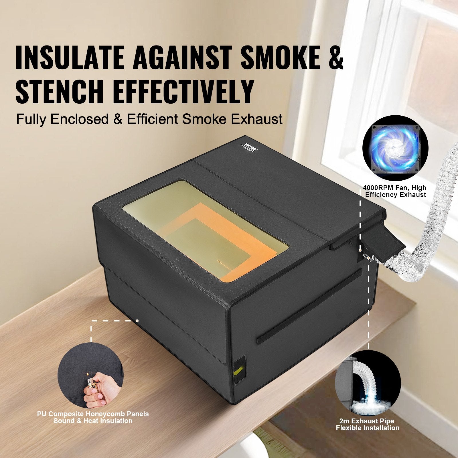 Laser Engraver Enclosure 800x800x500mm Flame Retardant Exhaust Fan Protection