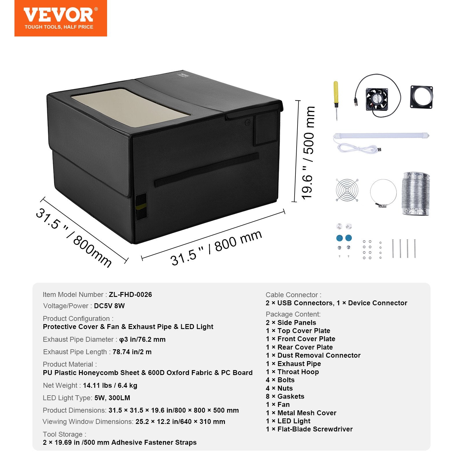 Laser Engraver Enclosure 800x800x500mm Flame Retardant Exhaust Fan Protection