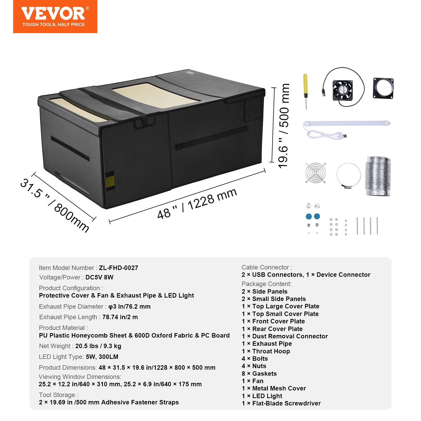 Laser Engraver Enclosure 1228x800x500mm Flame Retardant Dual-View Exhaust Fan