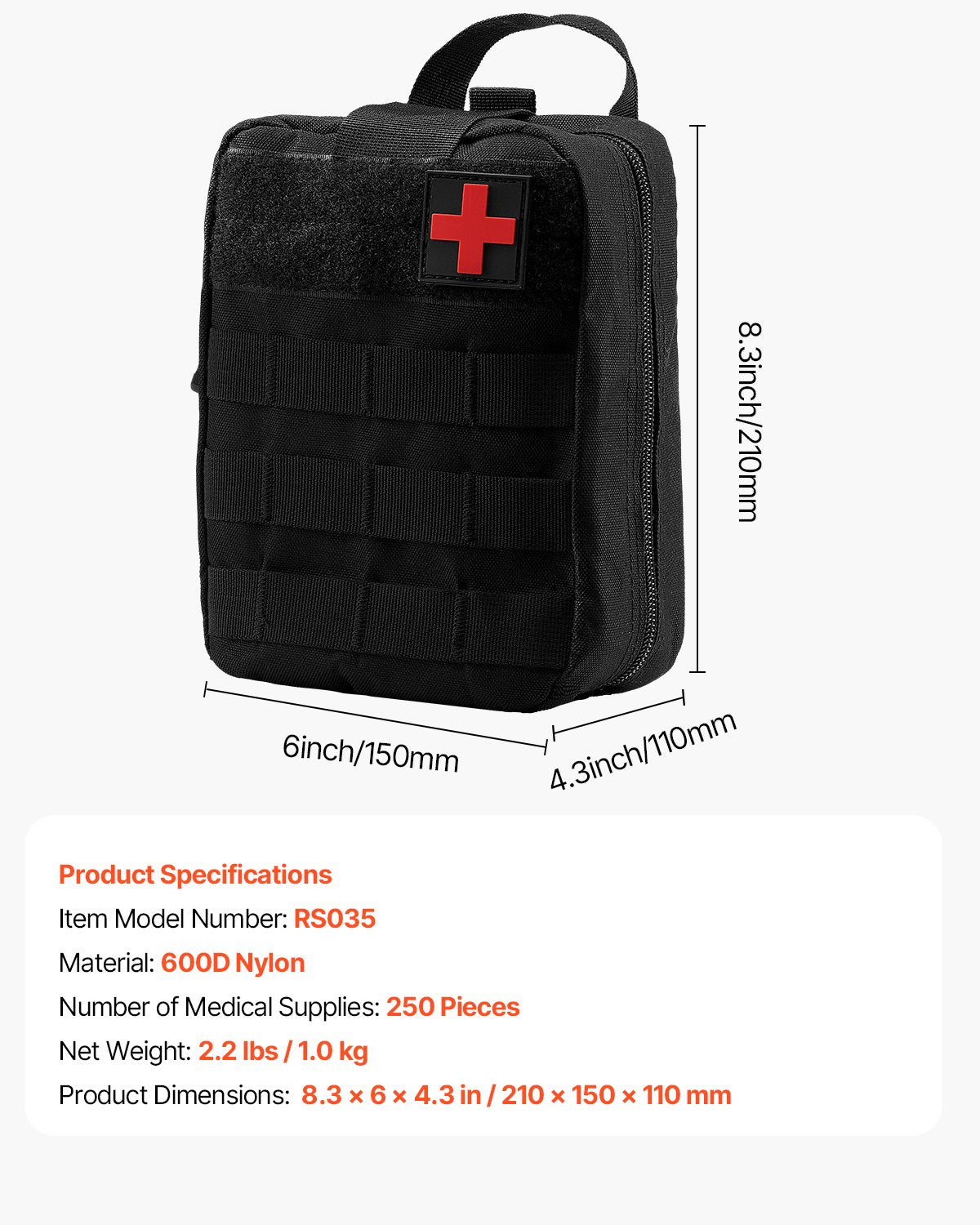 First Aid Kit Survival 250 Pieces 600D Nylon Trauma Bag Emergency Outdoor Gear