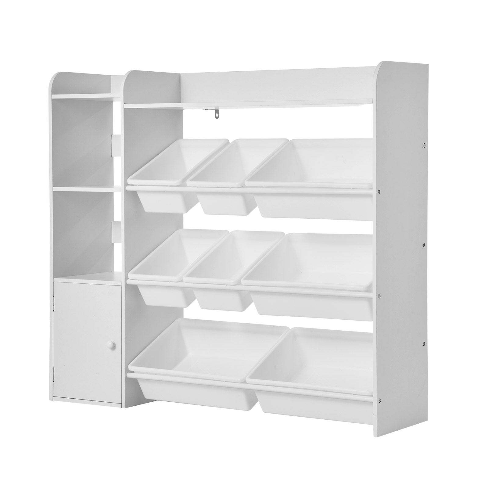 Kids Toy Storage Bookshelf, 4-Tier Organizer with 8 Plastic Bins, White