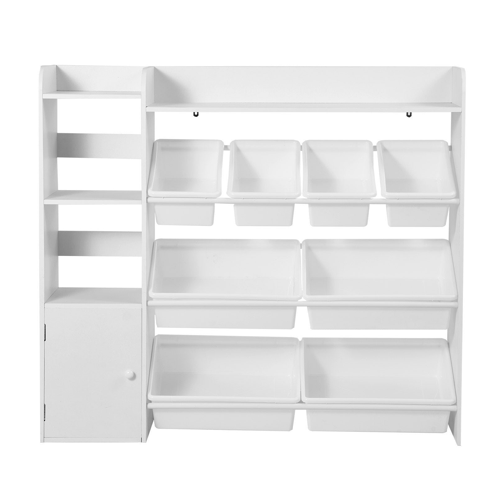 Kids Toy Storage Bookshelf, 4-Tier Organizer with 8 Plastic Bins, White