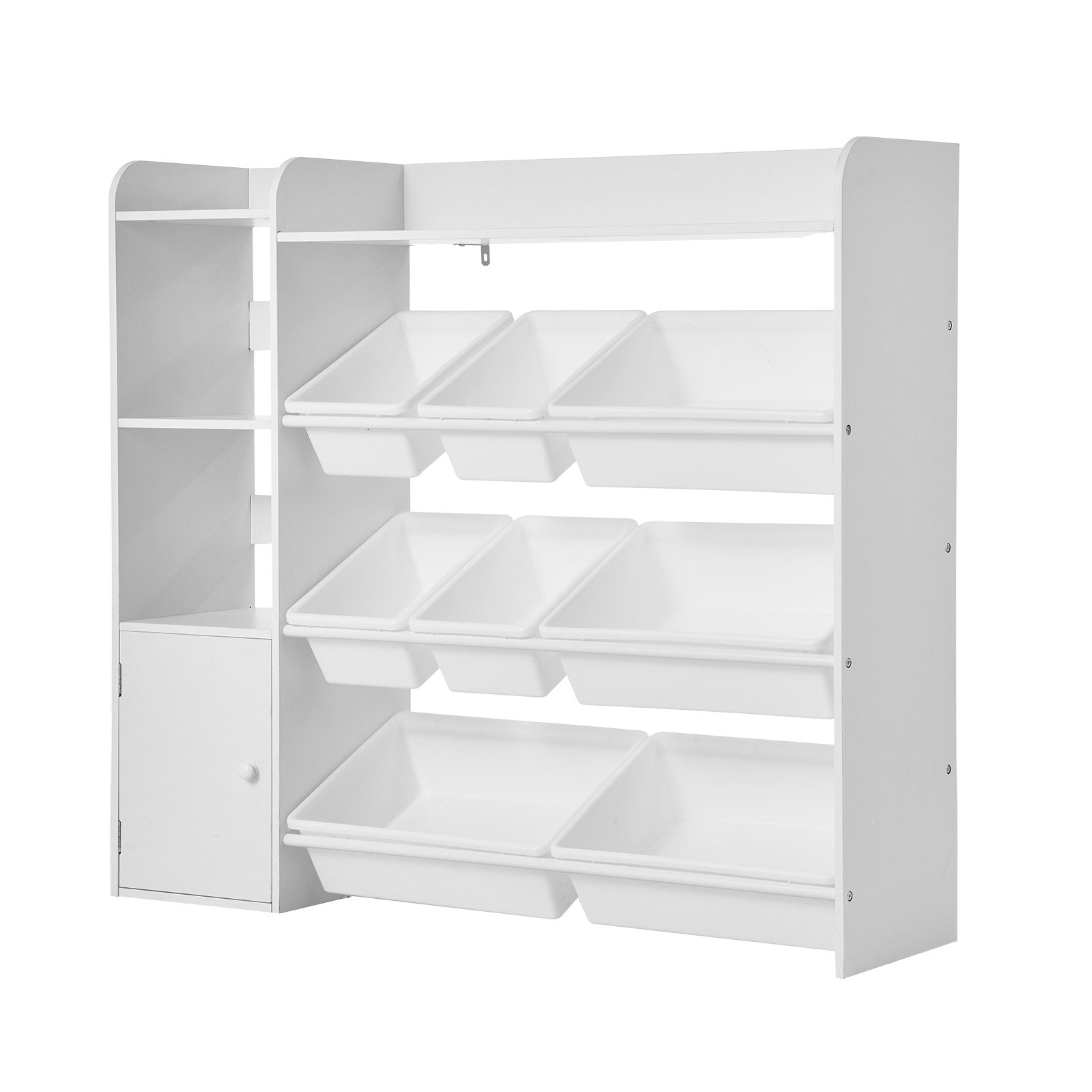 Kids Toy Storage Bookshelf, 4-Tier Organizer with 8 Plastic Bins, White