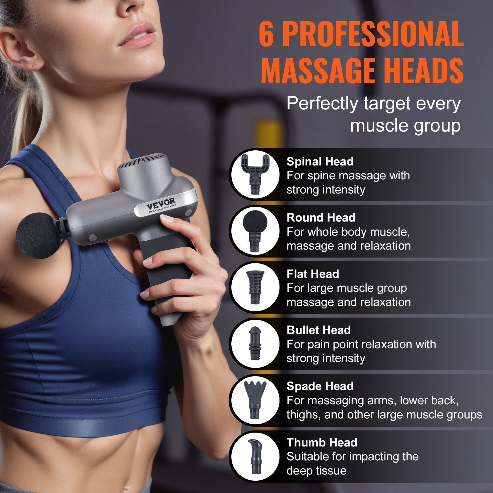 Mini Massage Gun Handheld 5-Speed 6-Head Percussion Muscle Massager 7.4V 2500mAh