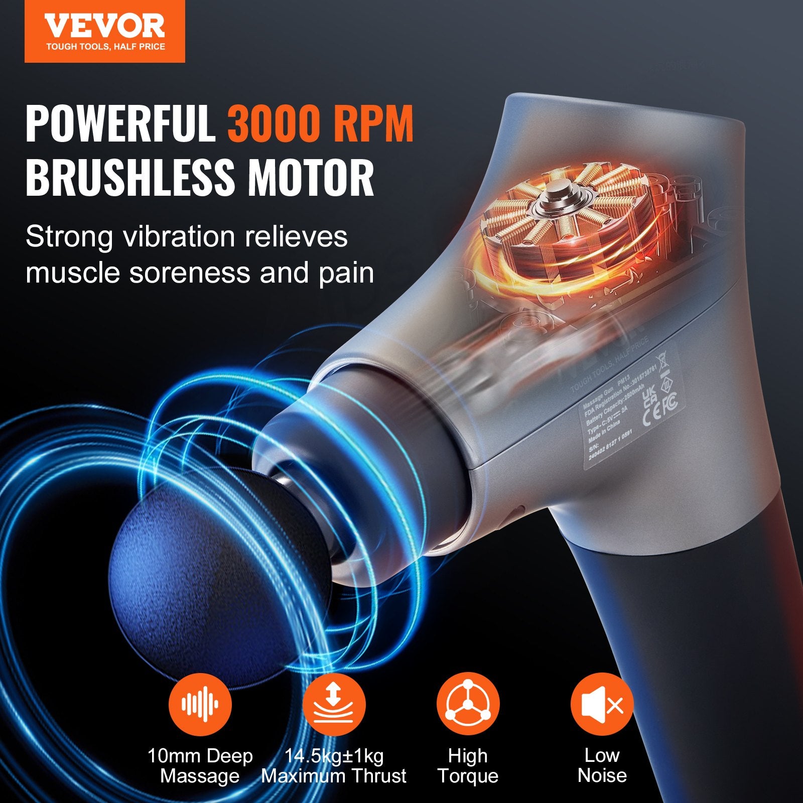 Deep Tissue Percussion 4 Heads Massage Gun for Athletes with 6 Speed Levels