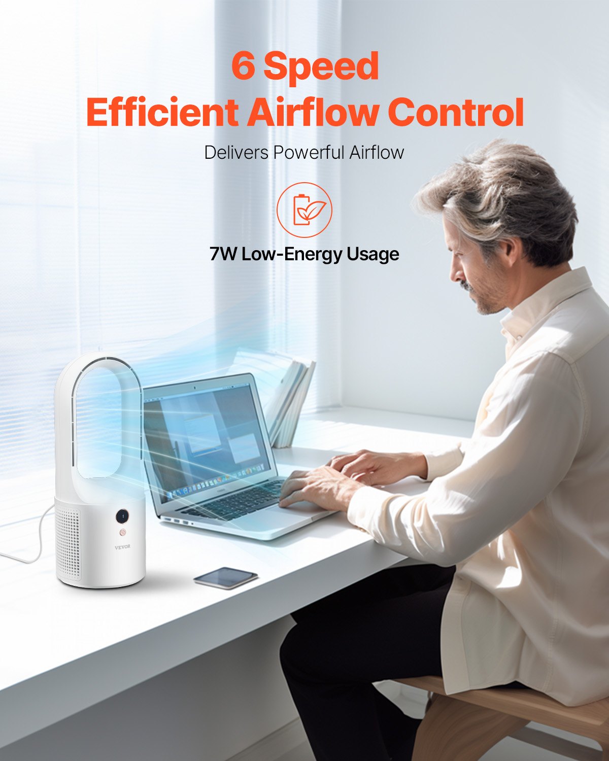 Desk Fan Bladeless 12.99 Inch Kids-Friendly Portable 6-Speed USB Tower Fan