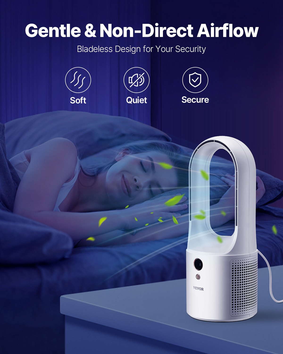 Desk Fan Bladeless 12.99 Inch Kids-Friendly Portable 6-Speed USB Tower Fan