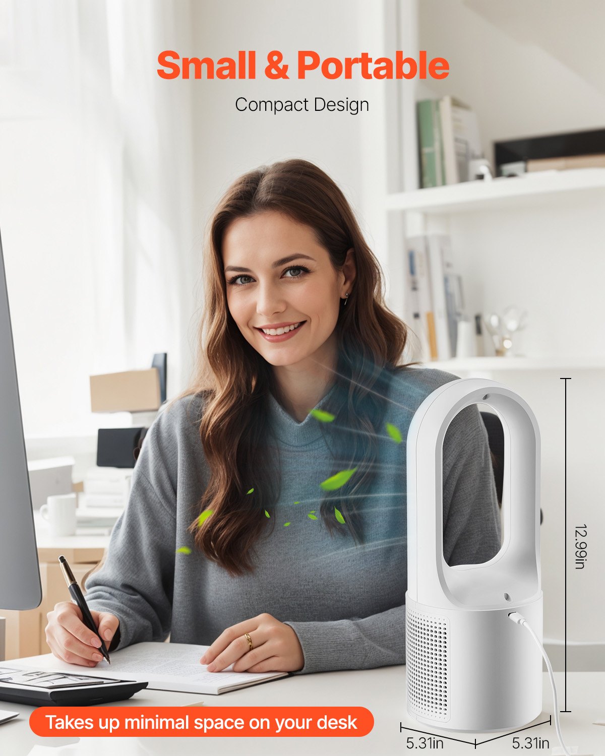 Desk Fan Bladeless 12.99 Inch Kids-Friendly Portable 6-Speed USB Tower Fan