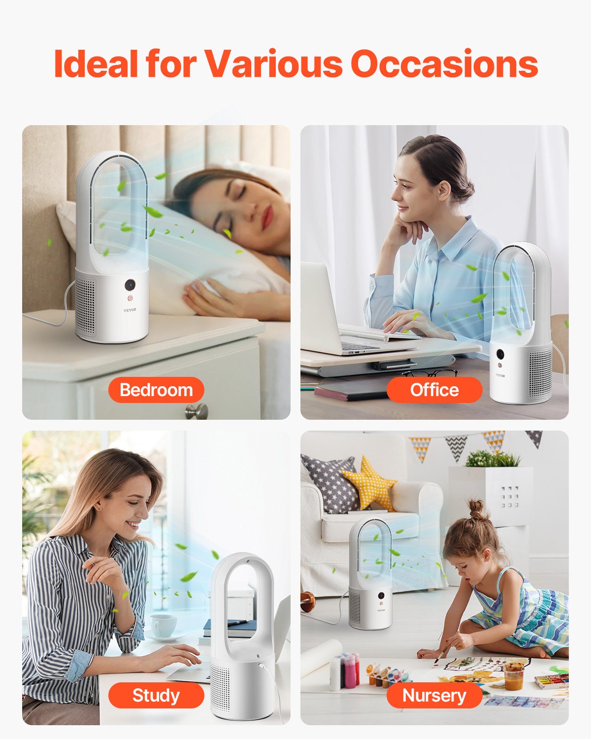 Desk Fan Bladeless 12.99 Inch Kids-Friendly Portable 6-Speed USB Tower Fan