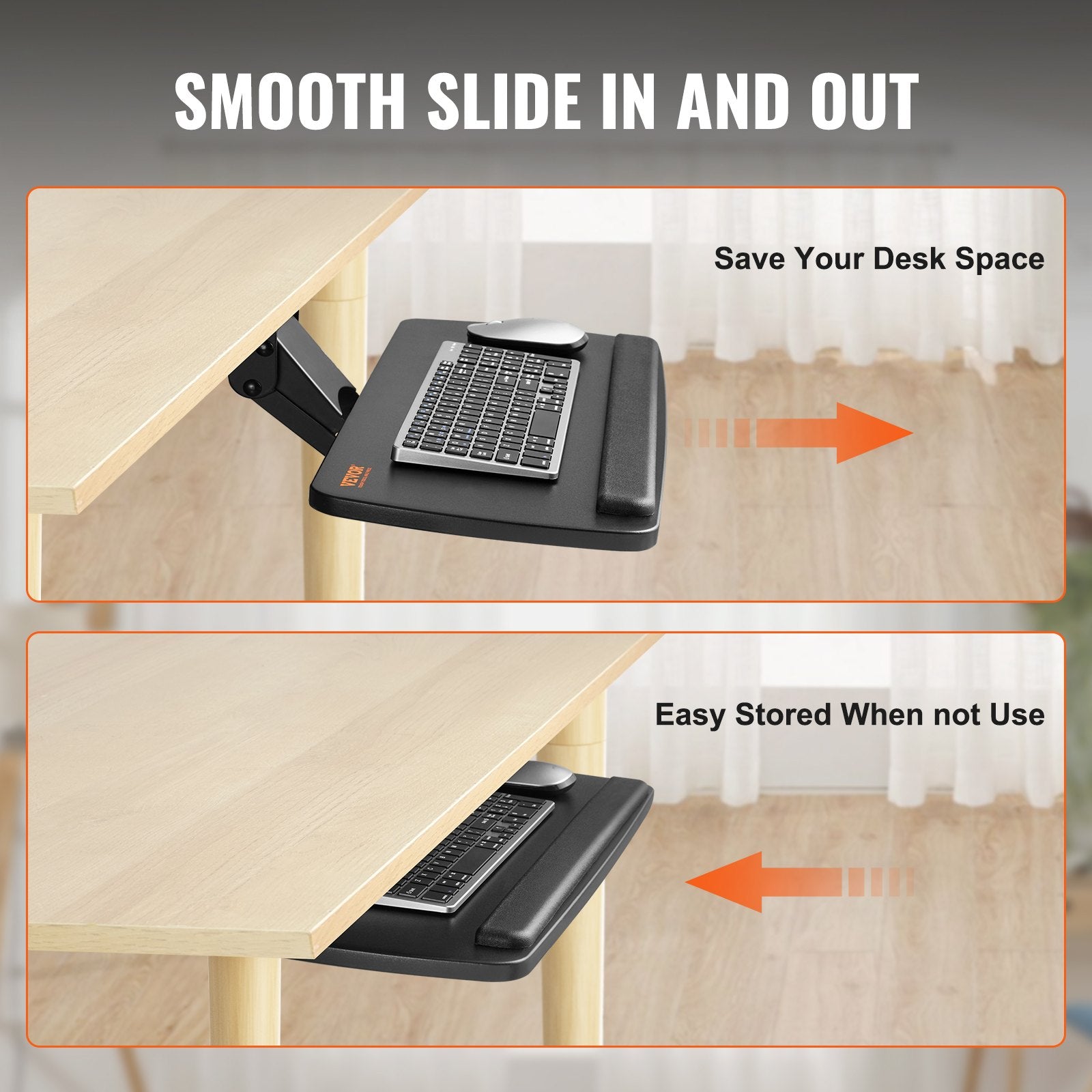 Adjustable Under Desk Keyboard Tray 25x9.8" Slide Out Ergonomic Swivel