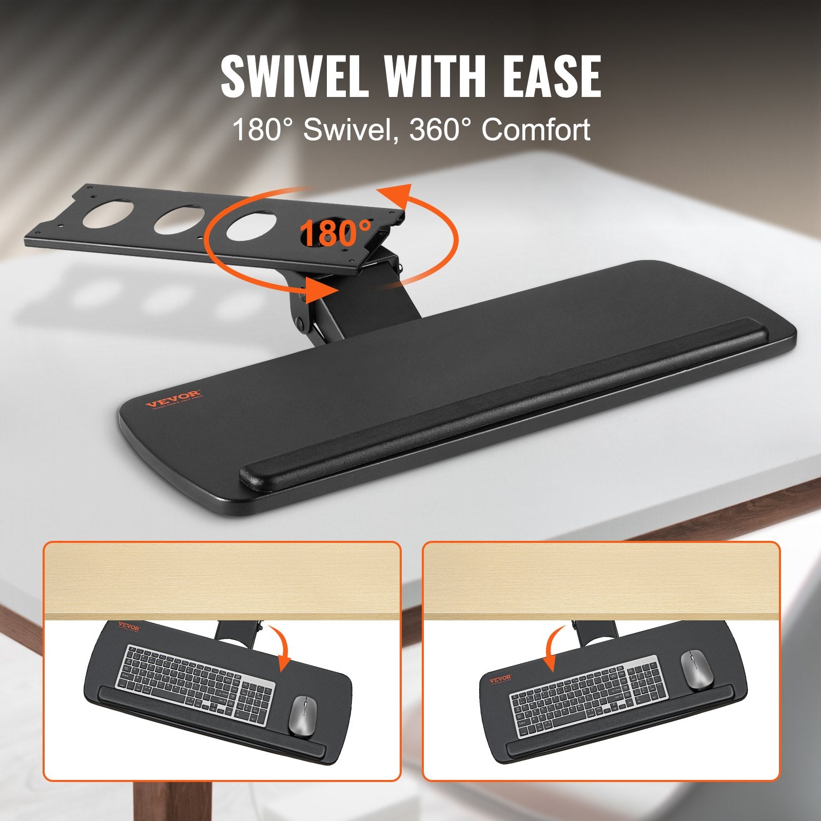 Adjustable Under Desk Keyboard Tray 25x9.8" Slide Out Ergonomic Swivel