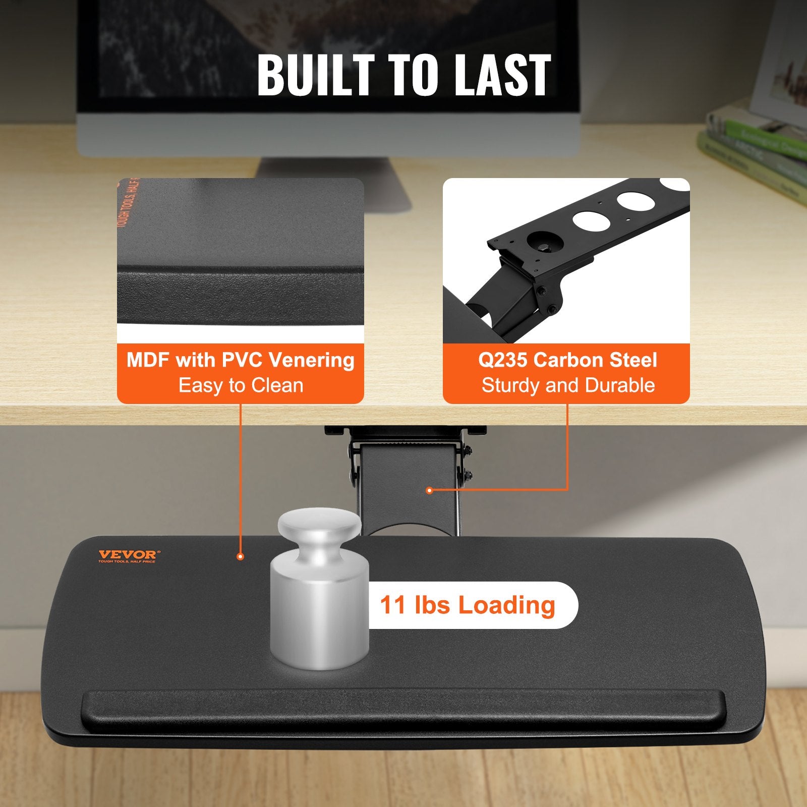 Adjustable Under Desk Keyboard Tray 25x9.8" Slide Out Ergonomic Swivel