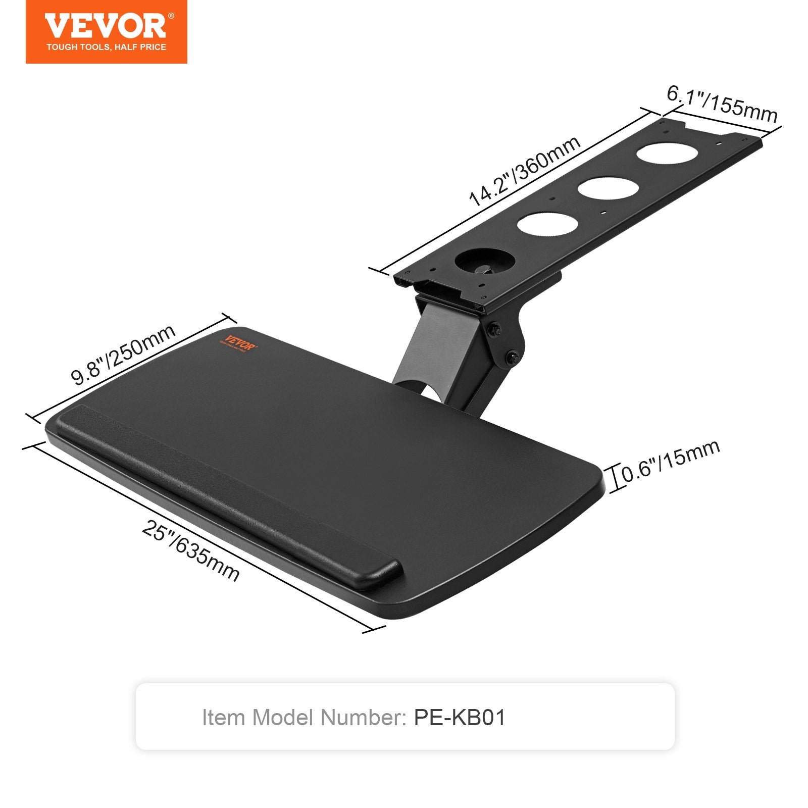 Adjustable Under Desk Keyboard Tray 25x9.8" Slide Out Ergonomic Swivel