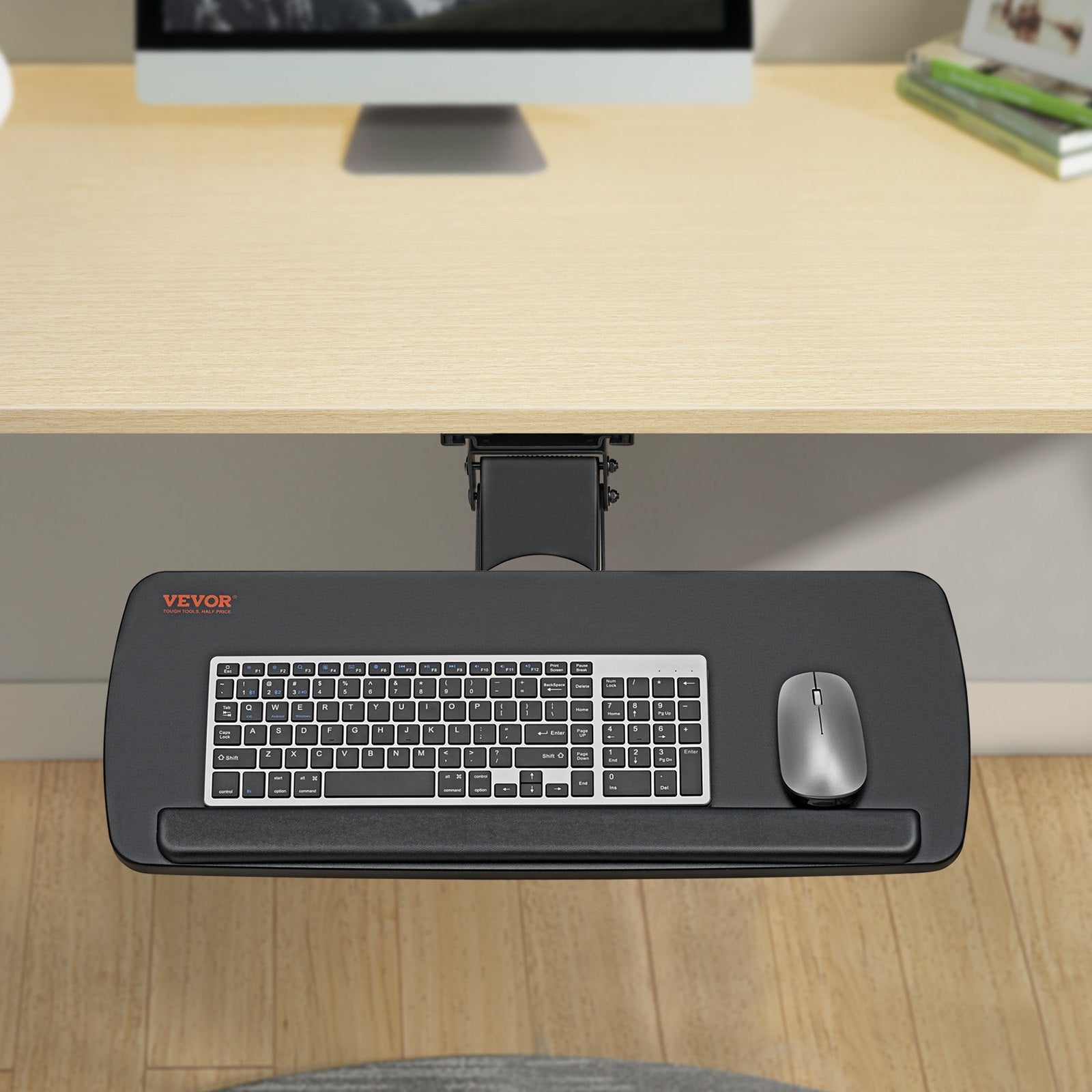 Adjustable Under Desk Keyboard Tray 25x9.8" Slide Out Ergonomic Swivel