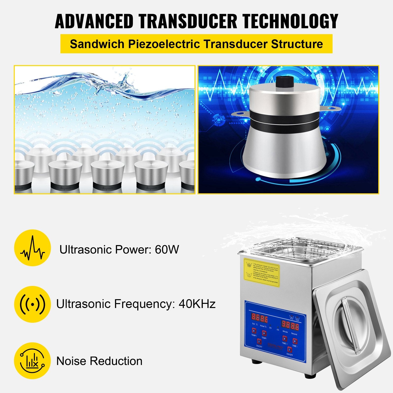 Ultrasonic Cleaner 2L Digital 40kHz Stainless Steel Timer Jewelry Watch Glasses