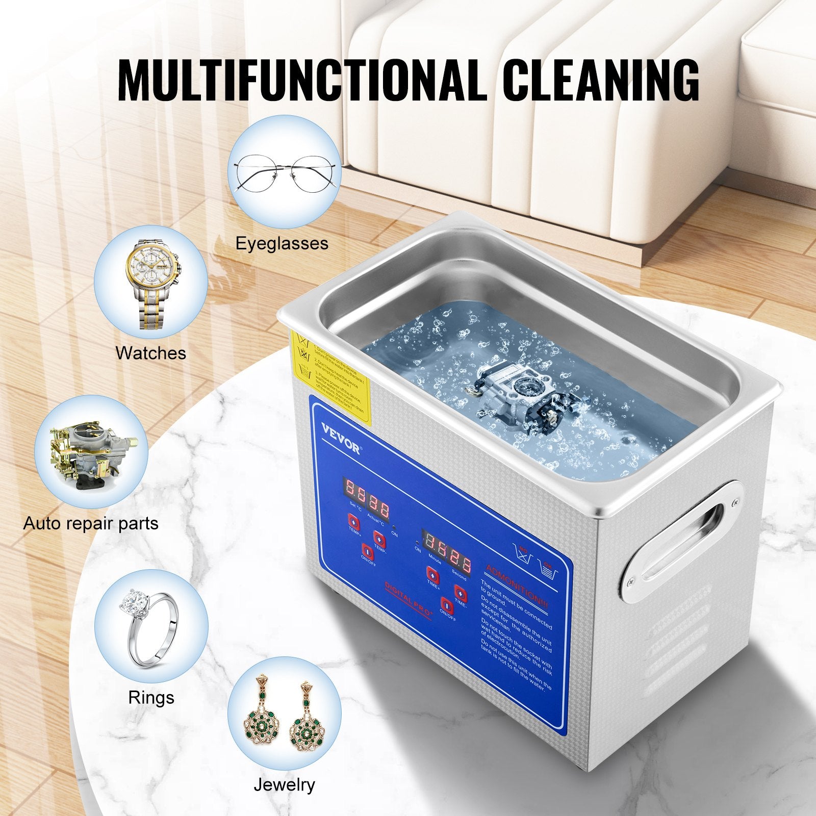 Ultrasonic Cleaner 2.85L Jewelry Stainless Steel Digital Timer Heater 40kHz