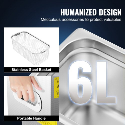 VEVOR 6L Ultrasonic Cleaner with Digital Timer Heater Stainless Steel Sonic
