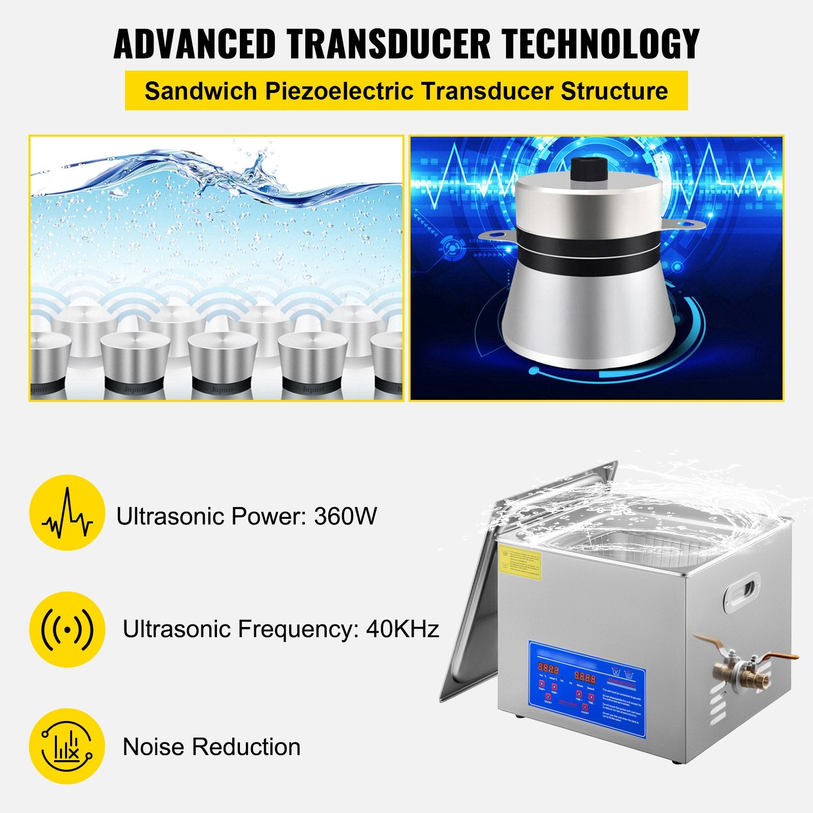 15L Ultrasonic Cleaner Digital Timer Heater 40kHz Industrial Parts Tool Cleaning