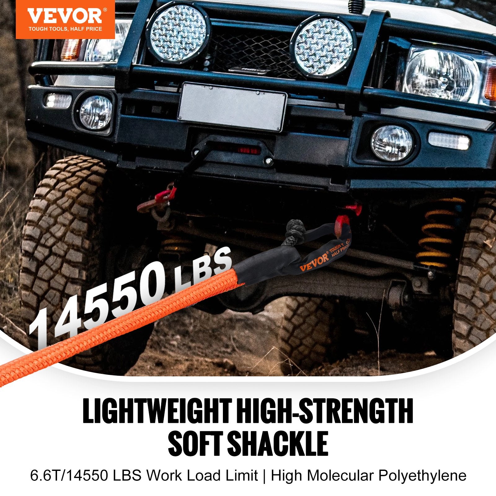 Synthetic Soft Shackle Rope 2-Pack 20 Ton Recovery Tow Shackles with Bag Black