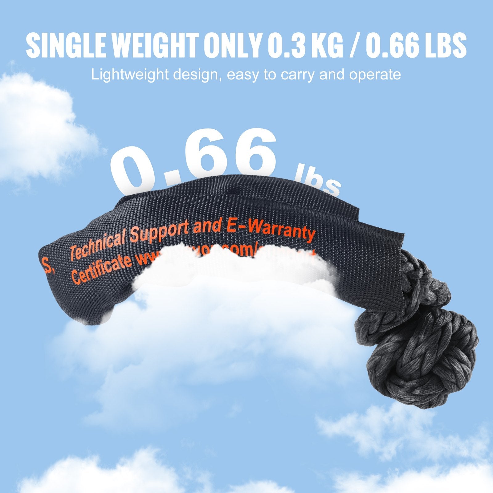 Synthetic Soft Shackle Rope 2-Pack 20 Ton Recovery Tow Shackles with Bag Black