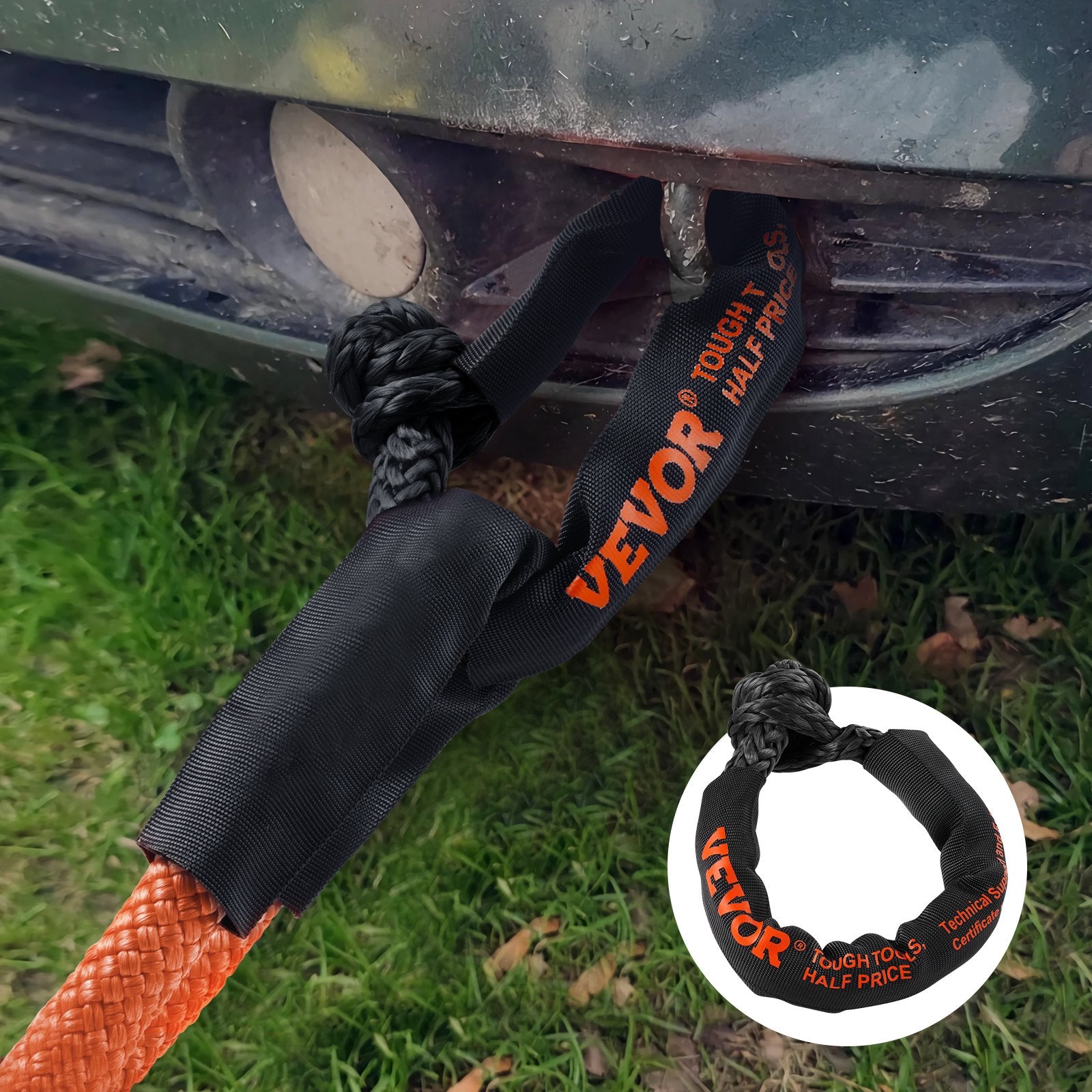 Synthetic Soft Shackle Rope 2-Pack 20 Ton Recovery Tow Shackles with Bag Black