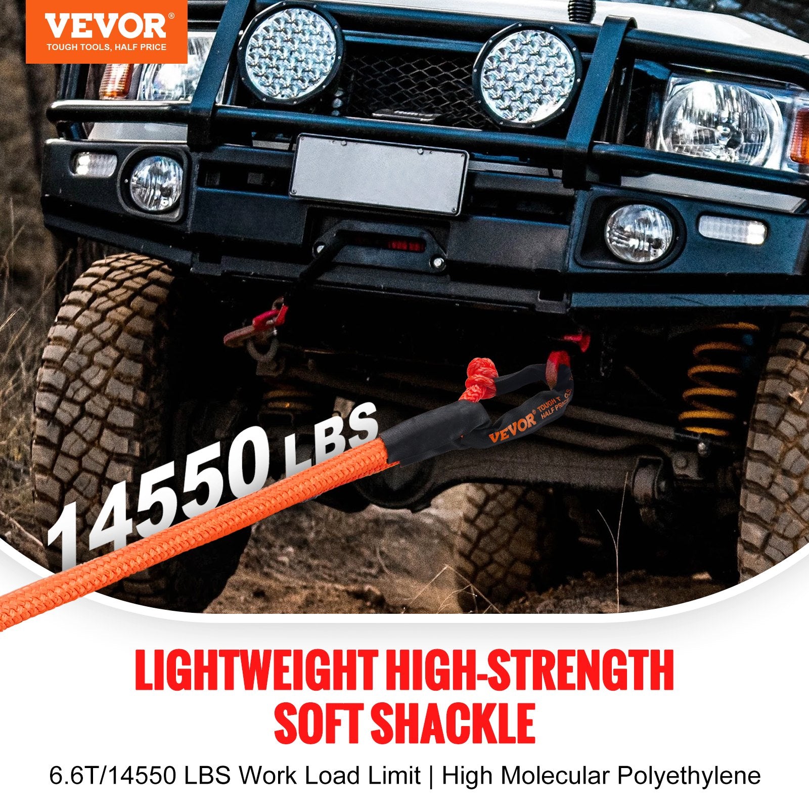 Synthetic Soft Shackle Rope 2-Pack 20 Ton Recovery Tow Shackles with Bag Red