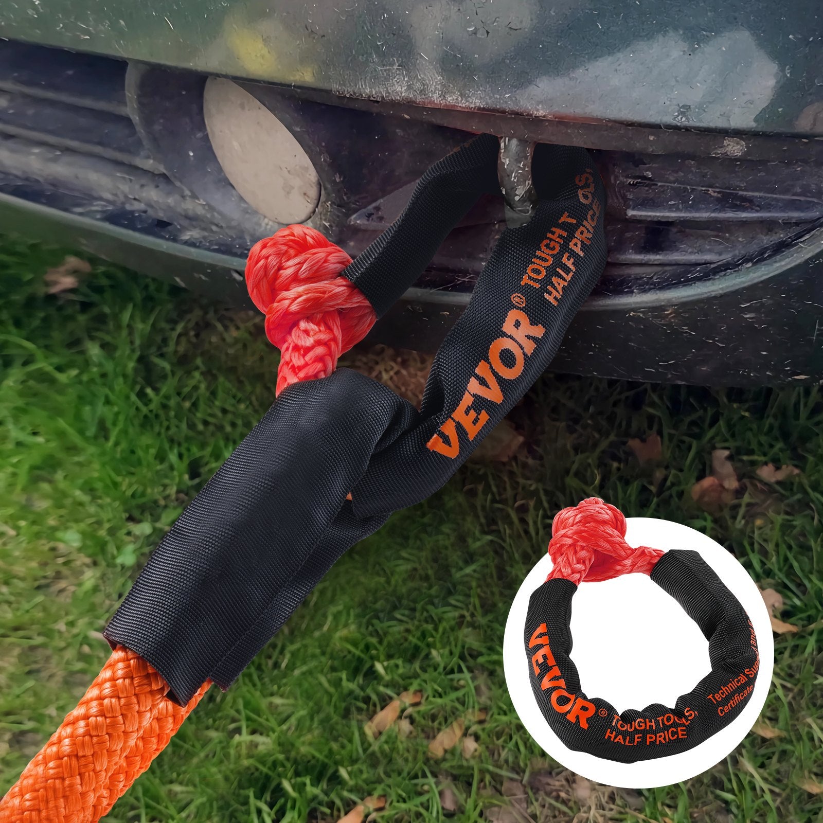 Synthetic Soft Shackle Rope 2-Pack 20 Ton Recovery Tow Shackles with Bag Red