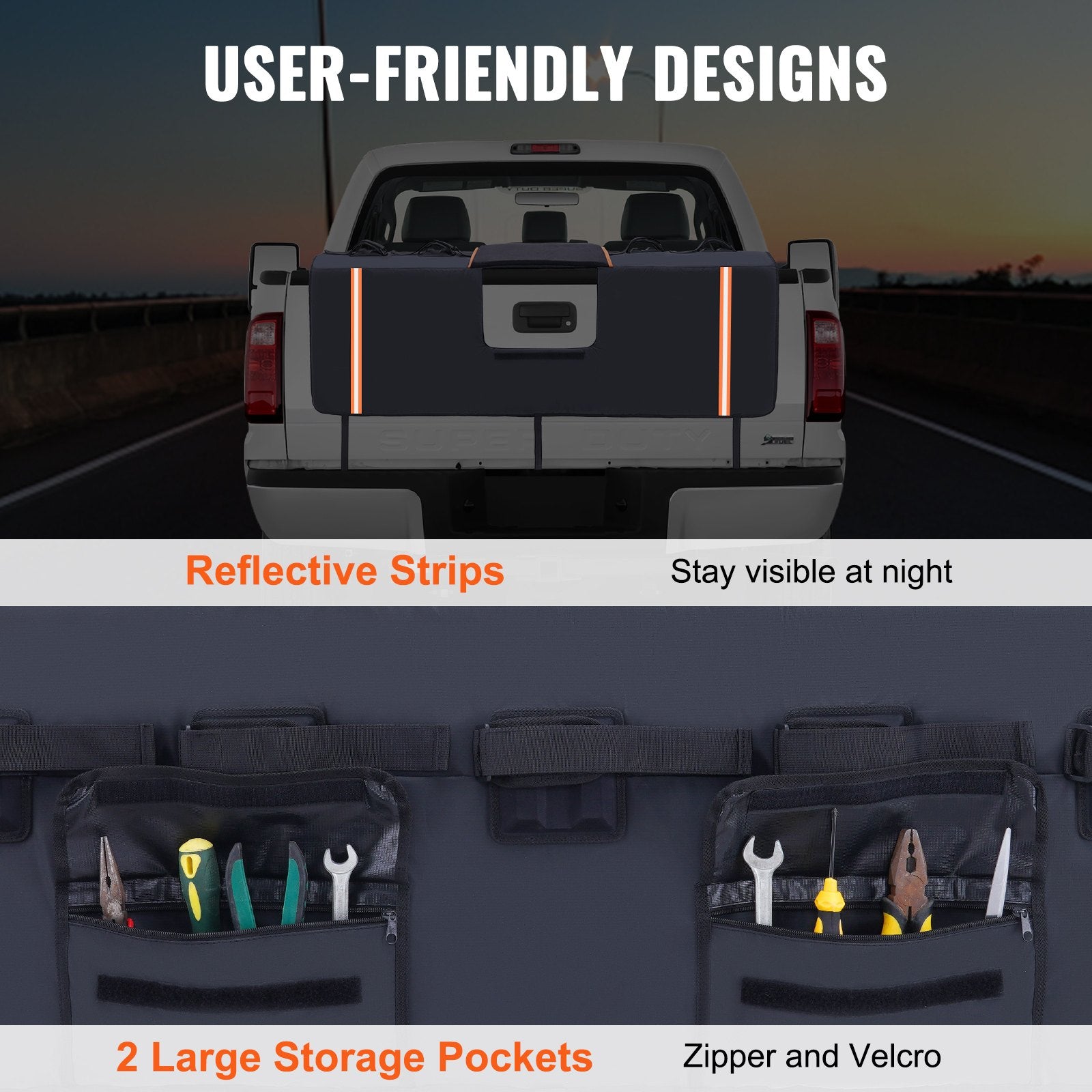 Tailgate Bike Pad 62" for 6 Bikes, Truck Tailgate Protection with Tool Pockets