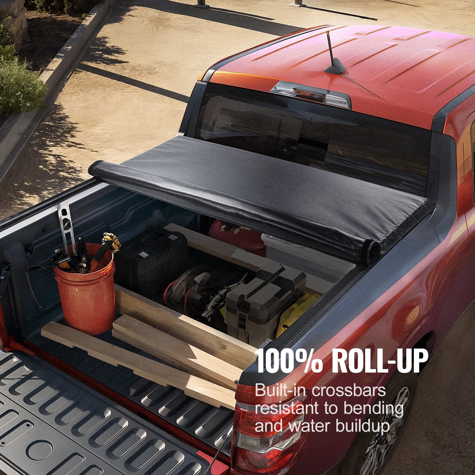 Truck Bed Cover Roll Up Tonneau Soft PVC for 2014-2024 Chevy Silverado GMC 1500