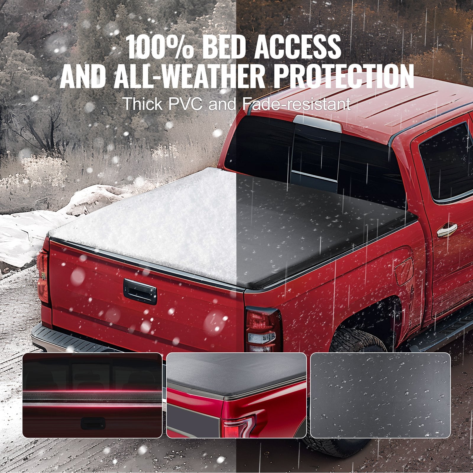 Truck Bed Cover Roll Up Tonneau Soft PVC for 2014-2024 Chevy Silverado GMC 1500