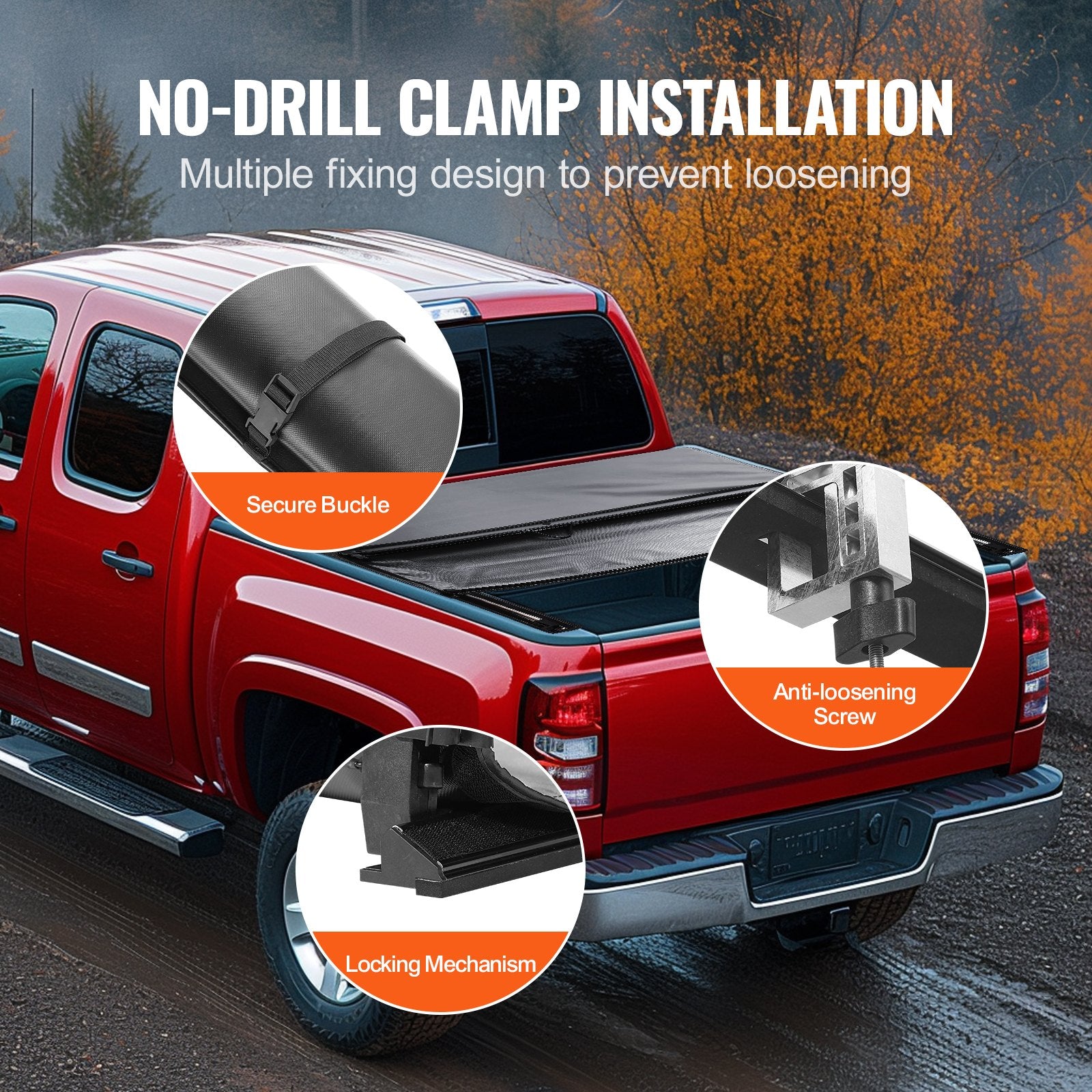 Truck Bed Cover Roll Up Tonneau Soft PVC for 2014-2024 Chevy Silverado GMC 1500
