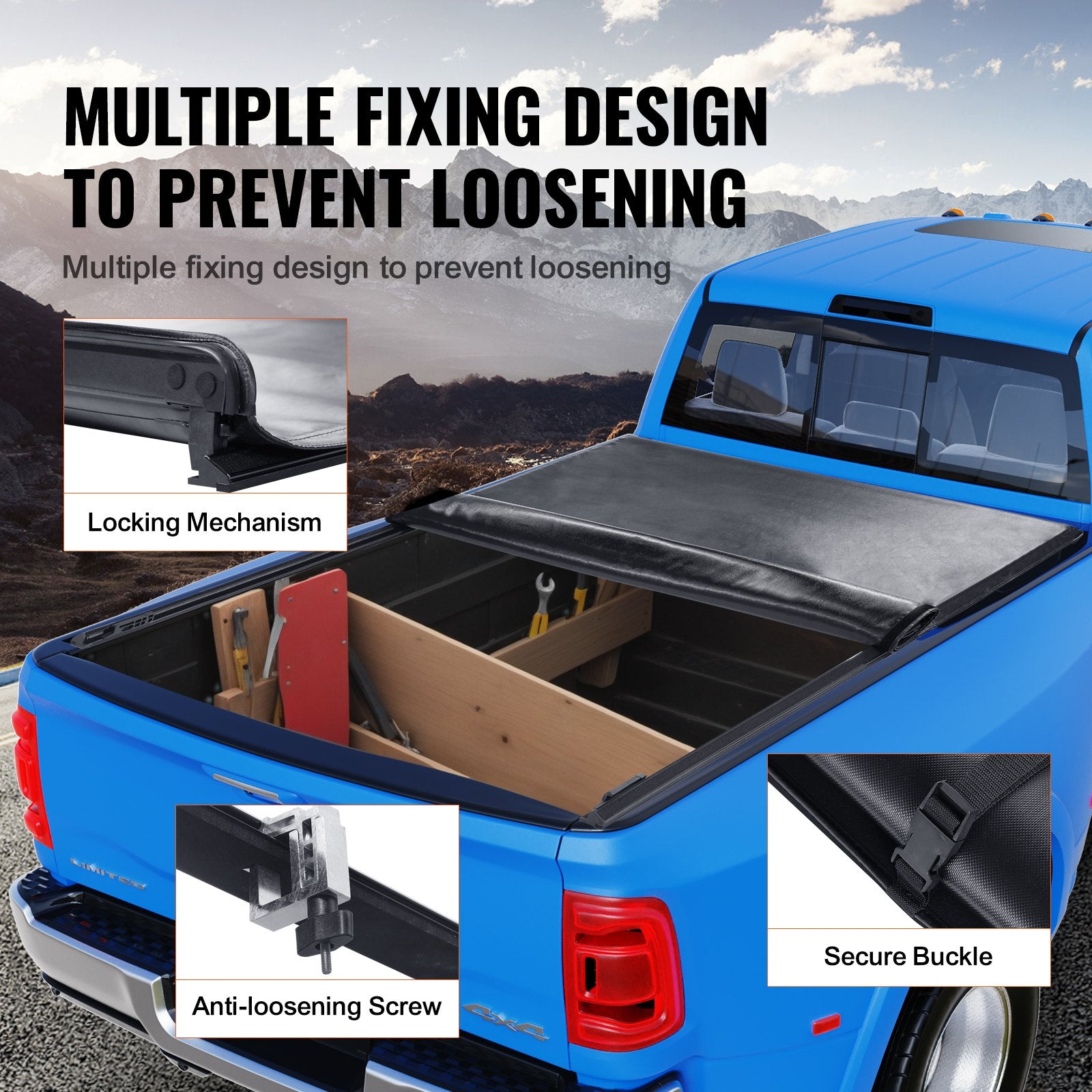Truck Bed Cover Roll Up Tonneau Soft PVC for 2002-2024 Dodge Ram 1500-3500