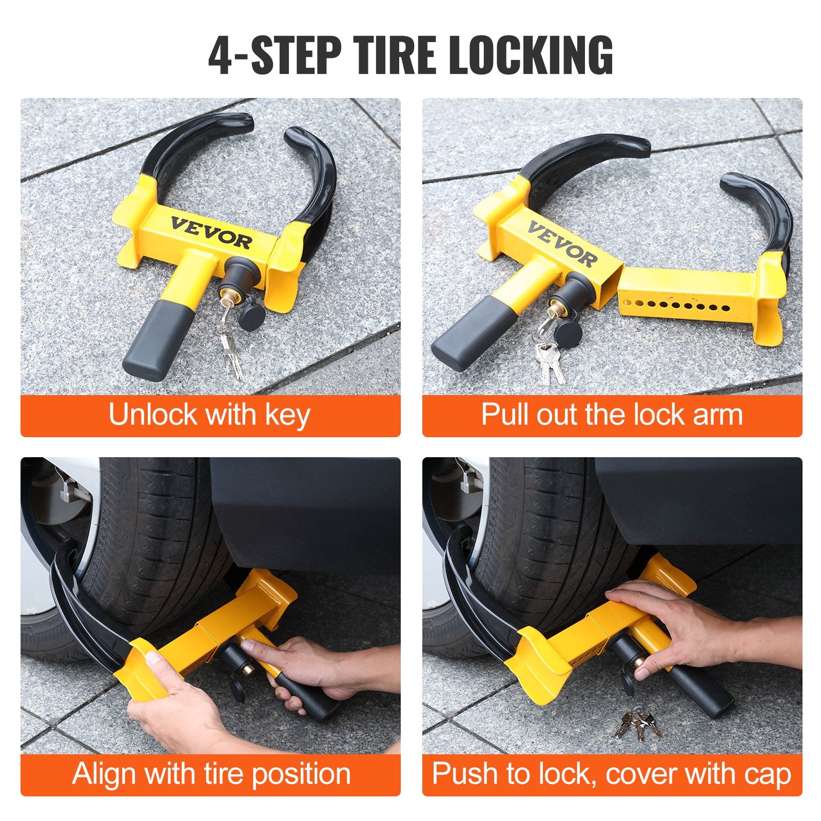Wheel Lock 2-Pack Universal Adjustable Anti-Theft Steel Tire Clamp with 6 Keys