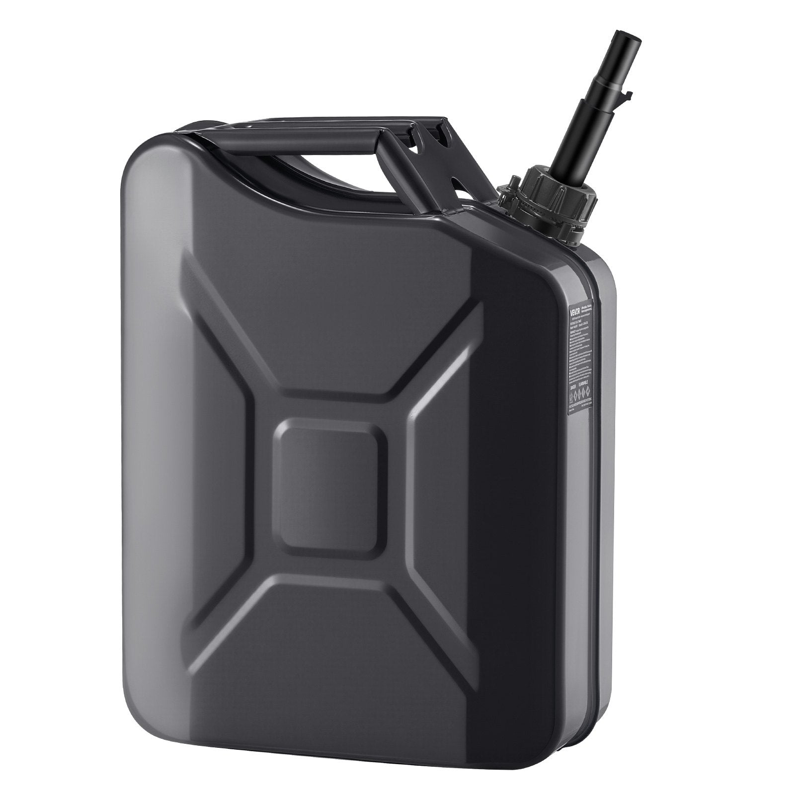 Metal Fuel Container 20L Jerry Can with Spout Comfort Handle Leakproof Black