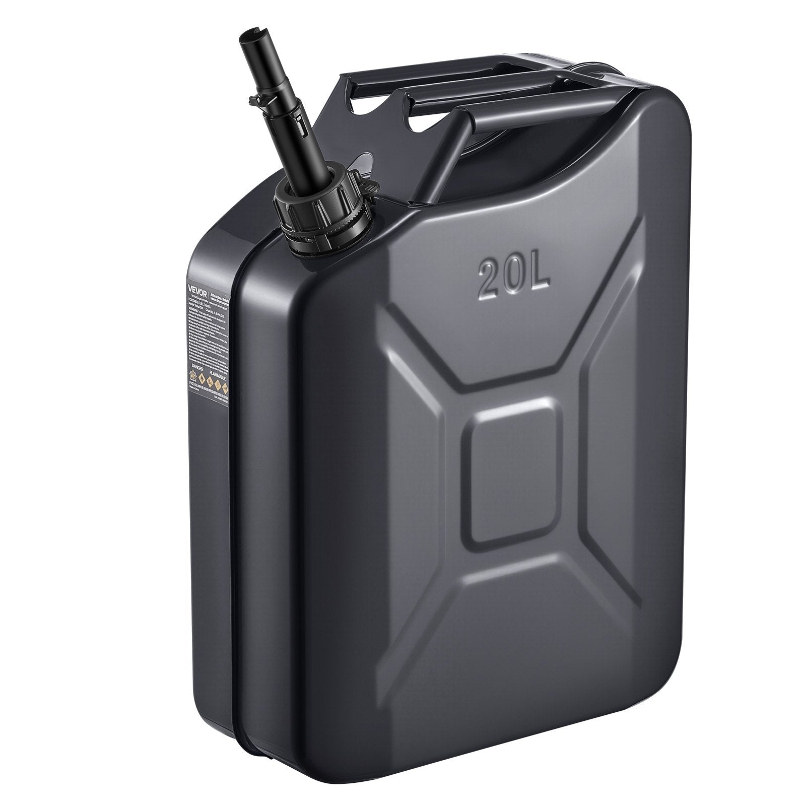 Metal Fuel Container 20L Jerry Can with Spout Comfort Handle Leakproof Black