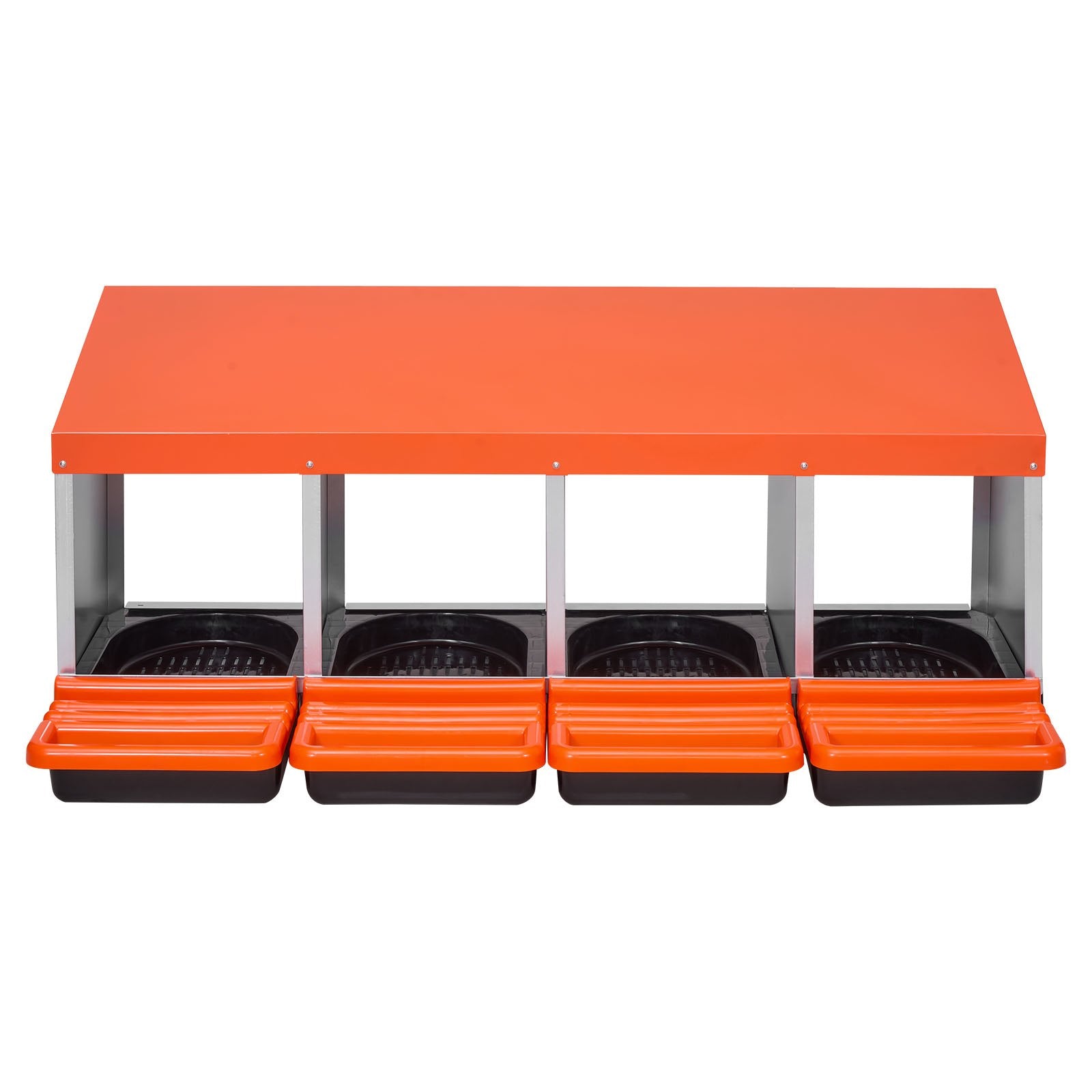 Chicken Nesting Boxes 4 Compartments Metal Roll Out Collection Lids Orange