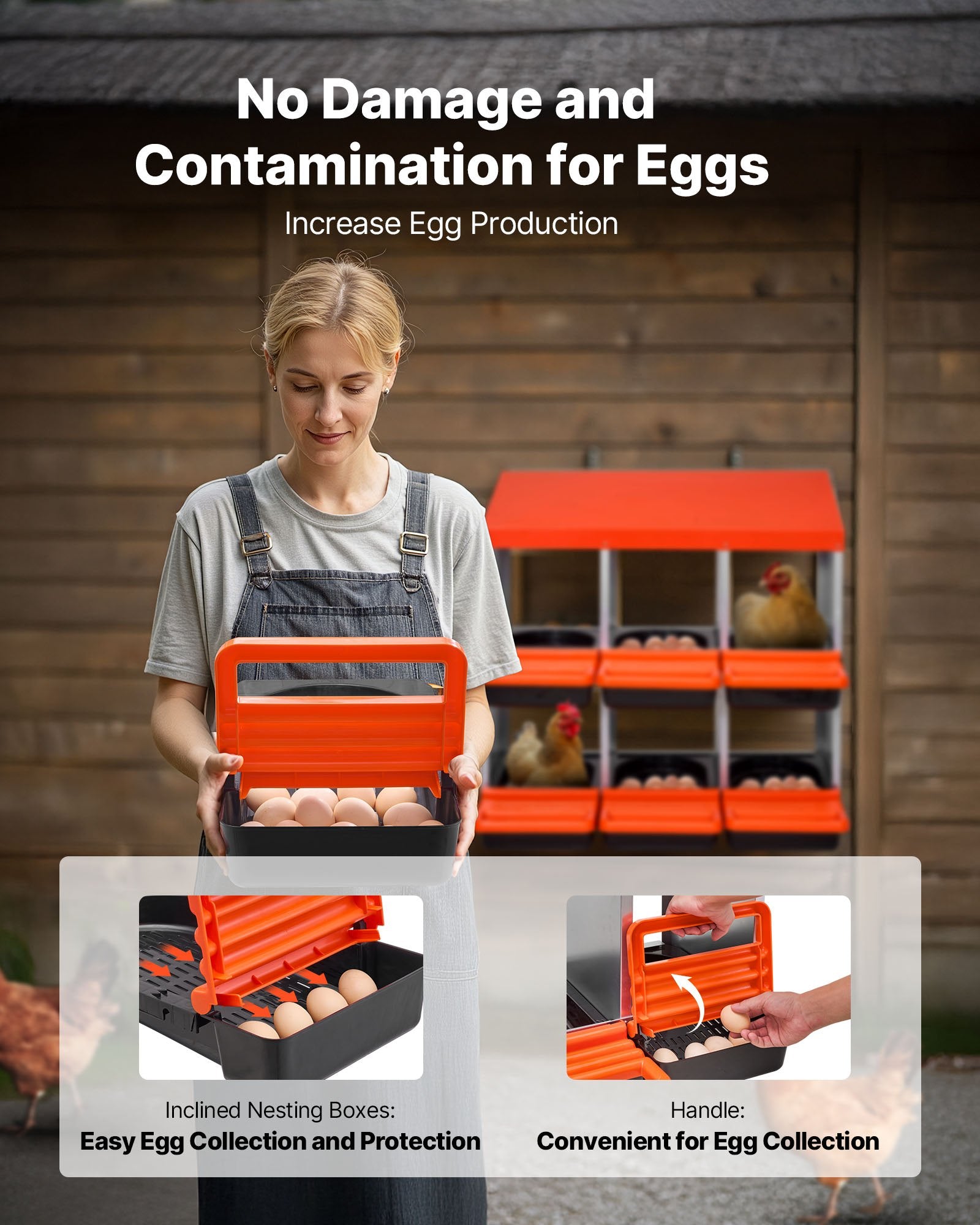 2-Tier Chicken Nesting Boxes 6 Metal Compartments Roll-Out Lids Easy Assemble